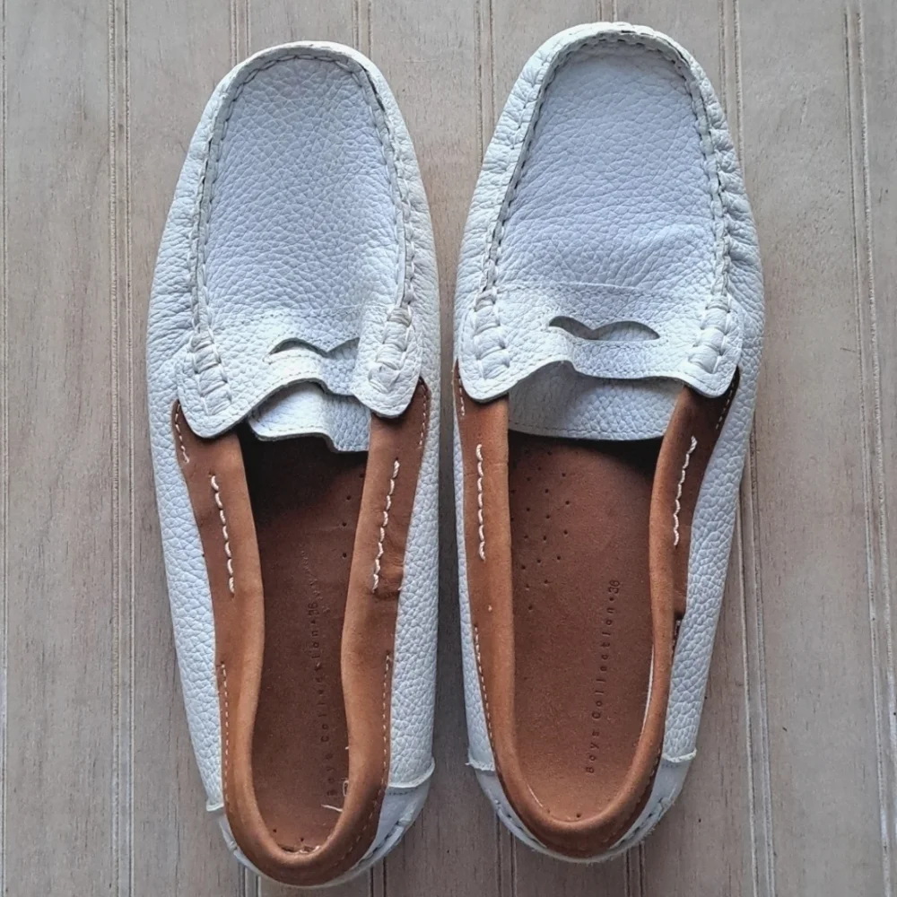 ZARA Boys Collection Lightweight Pebbled White Leather Slip-On Moccasin Loafers